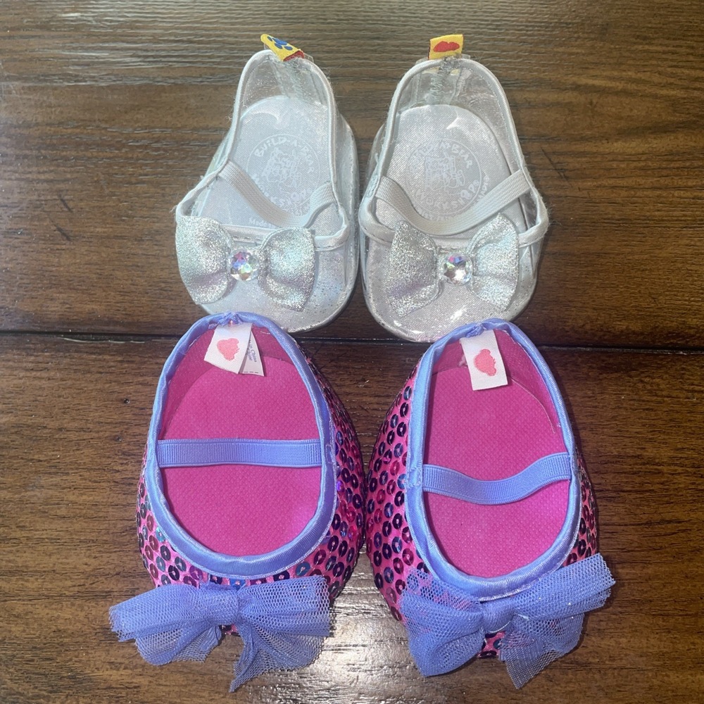 Build a Bear Shoes 2 Pair Pink Sequin Flats‎ & Dressy Silver Heels